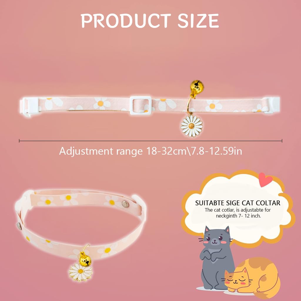 Qpets Cat Collar Cotton Cat Collar with Daisy Flower Charm Quick Release Buckle Design 18-32cm Adjustable Cat Collat Cute Pink Floral Print Cat Collar