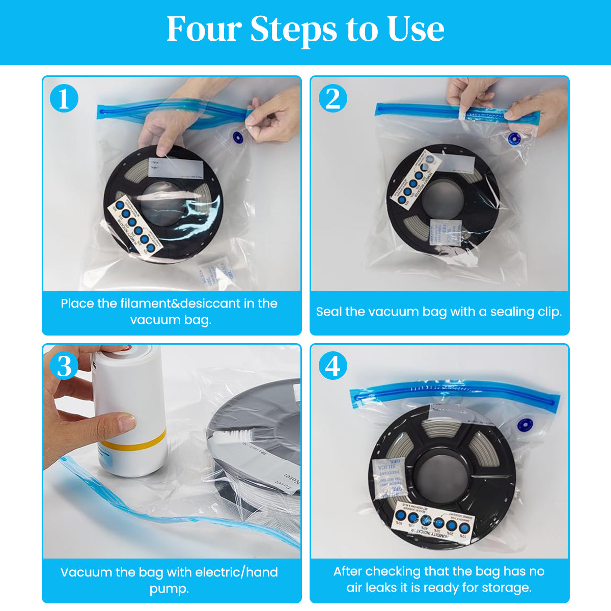 Serplex 3D Printer Filament Vacuum Storage Bags & Electric Air Pump with 10 Filament Vacuum Storage Bags, 2 Sliding Sealing Clips Moisture Protection Vacuum Storage Bags for 1Kg Filament, 300x340mm