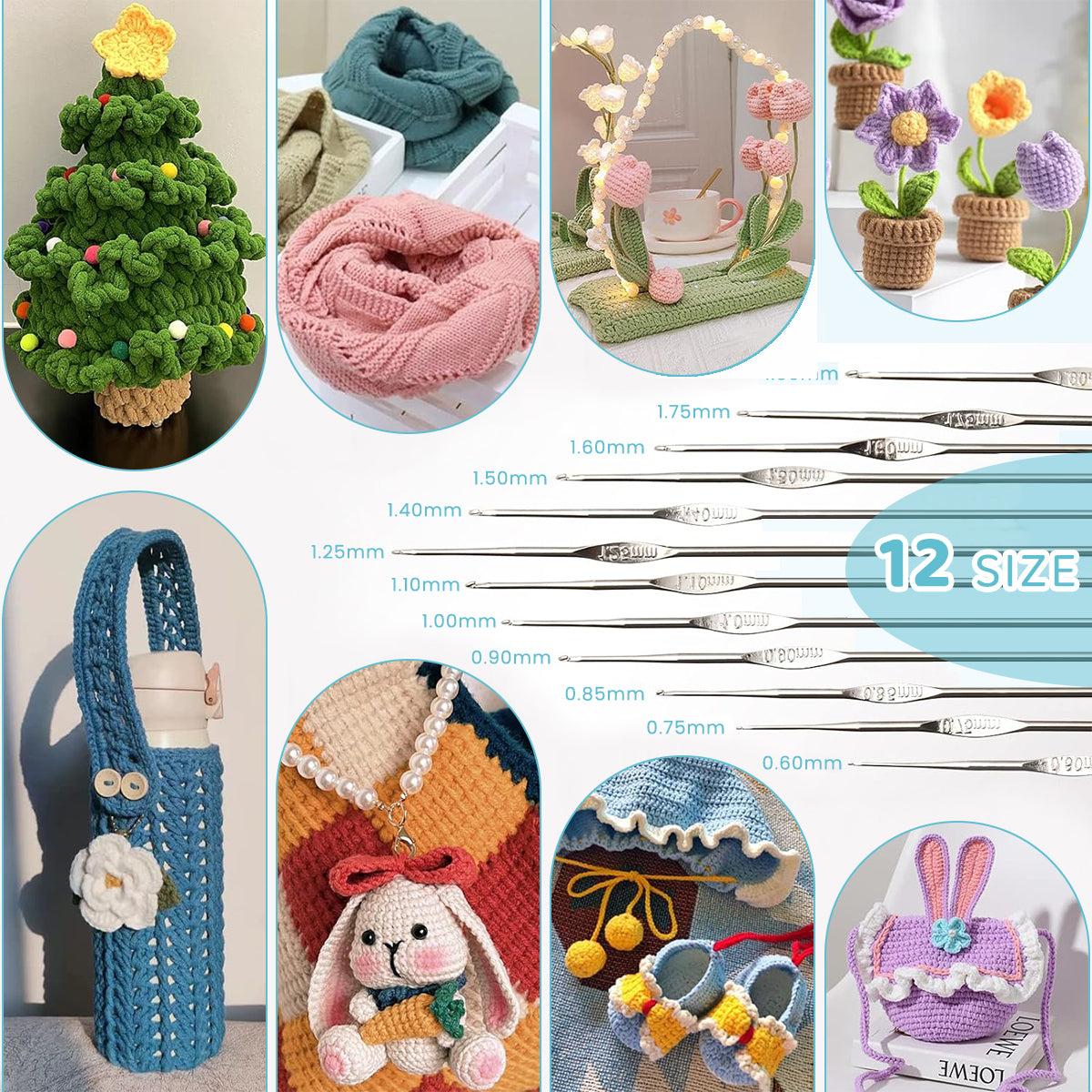 HASTHIP 130PCS Crochet Kit for Beginners Adults, Upgraded Hanging Crochet Set with Crochet Yarn for Crocheting, Ergonomic Soft Grip & Knitting Crochet Starter Kit for Knitting Craft