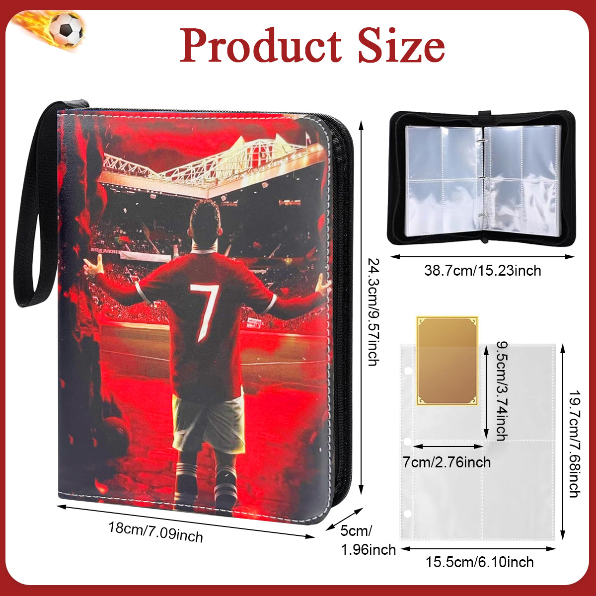 PATPAT 400 Pockets Soccer Card Binder Autographed Cards Storage Bag Waterproof PU Cover Zipper Card Organzier Holder Multi Purpose Card Organizer Bag for Game Trade Cards, Collectible Cards