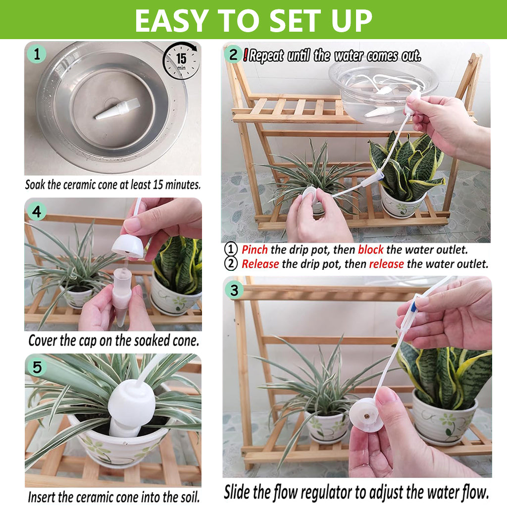 HASTHIP 2Pcs Self-Watering Device for Plant Pots Ceramics Penetration-way Watering Device with 1.5m Long Pipe Adjustable and Reuseable Self Watering Devices for Flower Pots, Planters