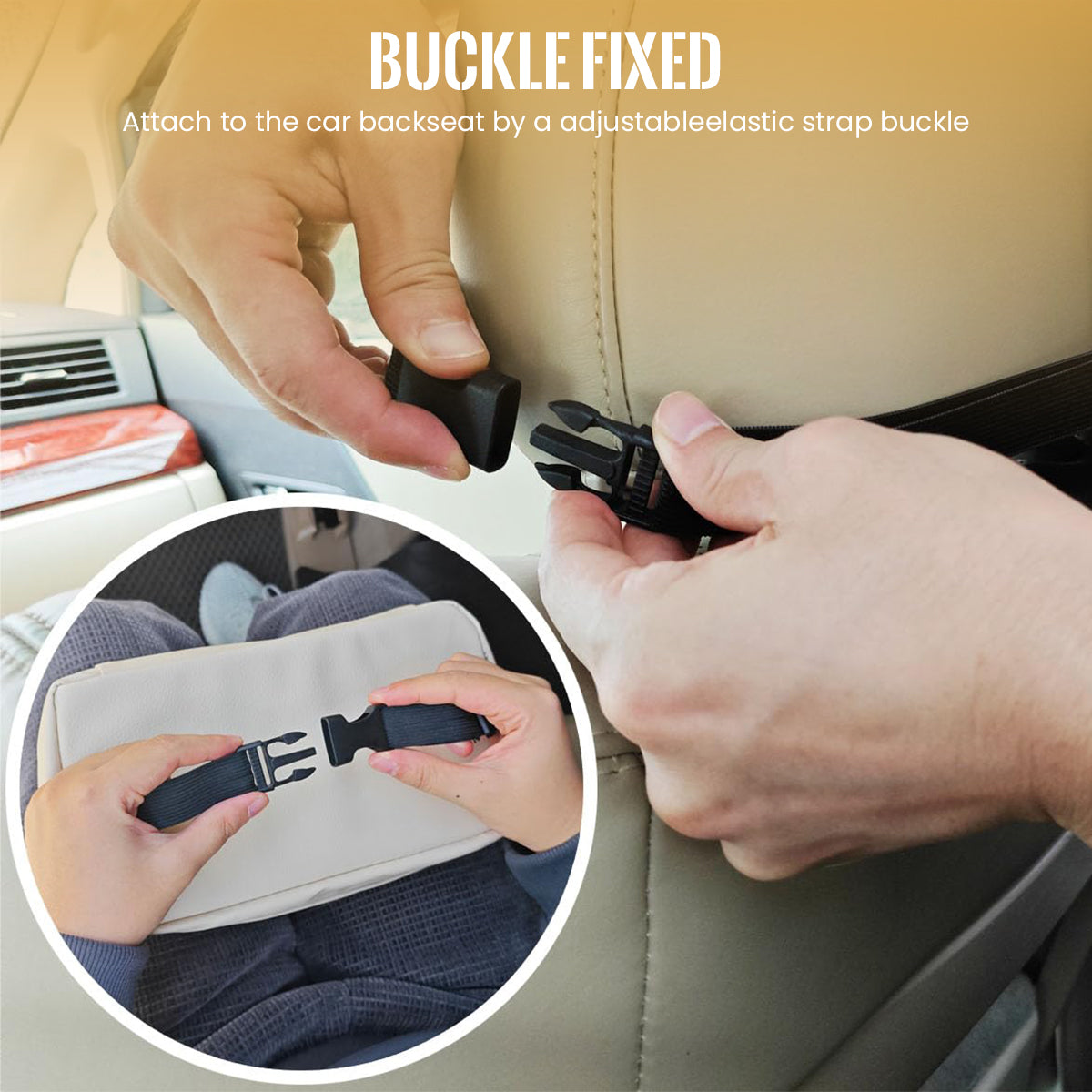 HASTHIP Car Tissue Holder Box Fashion PU Car Tissue Paper Holder for Headrest Backseat Waterproof Car Tissue Paper Holder Tissue Box with Zipper Closure, 29x21.5x7.5cm, Beige Color