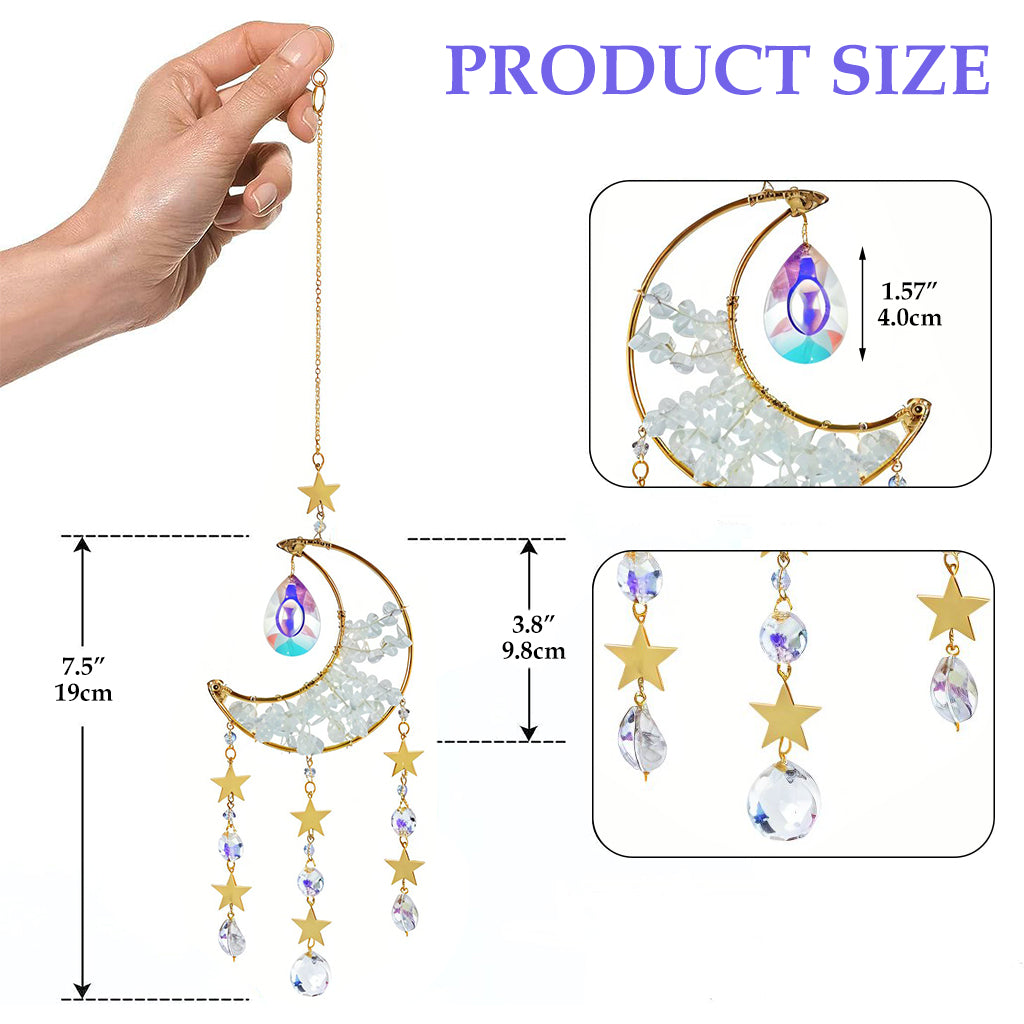 HASTHIP Sparkling Opal Moon Charm for Home Decor 16.5 inches Decorative White Opal Acrylic Crescent Hanging Charm Auspicious Home Gift Wall Hangings Car Charm