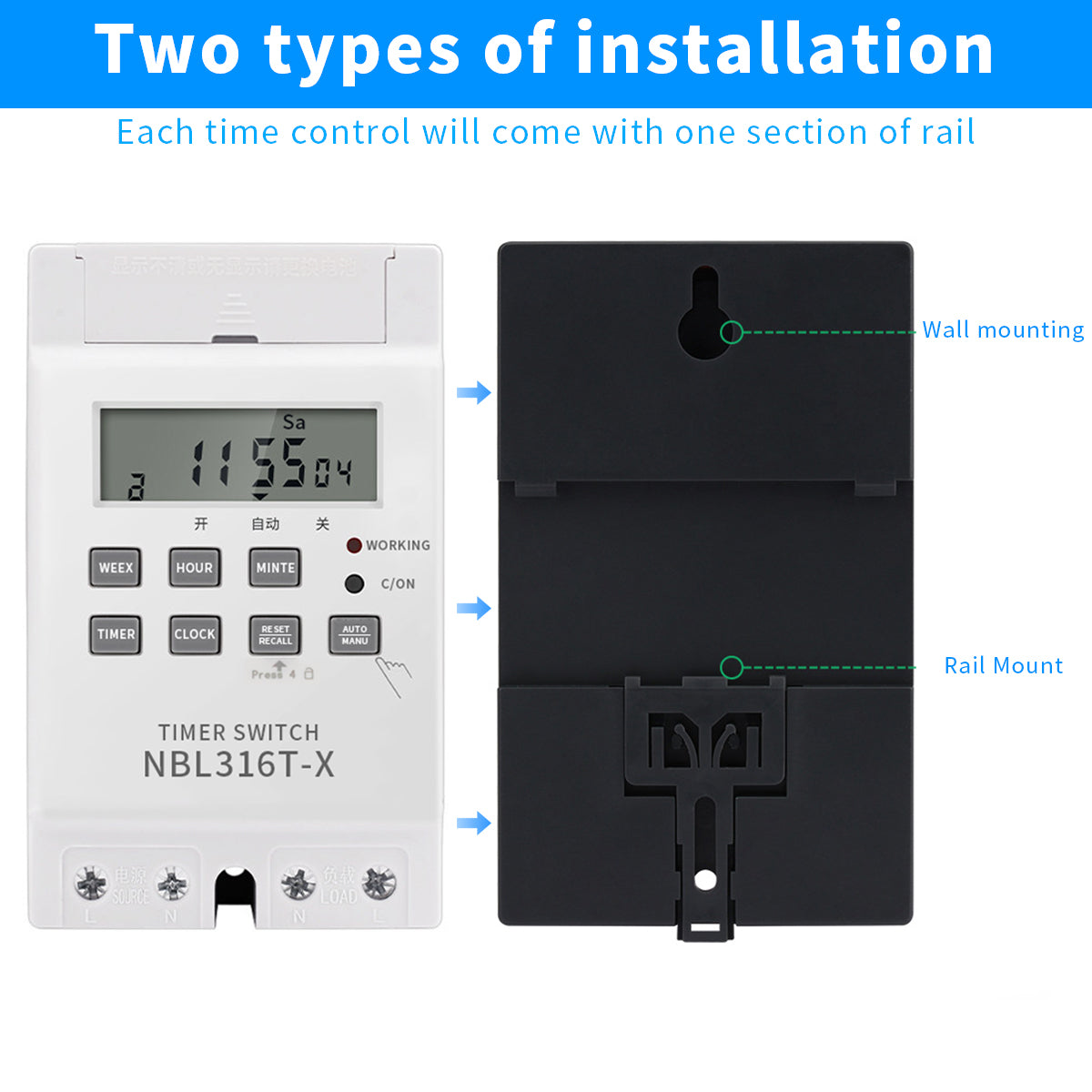 Serplex Timer Switch Electrical On Off, 220v Home Appliance Timer Switch Daily/Weekly Auto Cut Off Timer Switch Digital Timer Control With 16 Timing Settings Din Rail Mount Powered by AAA Battery
