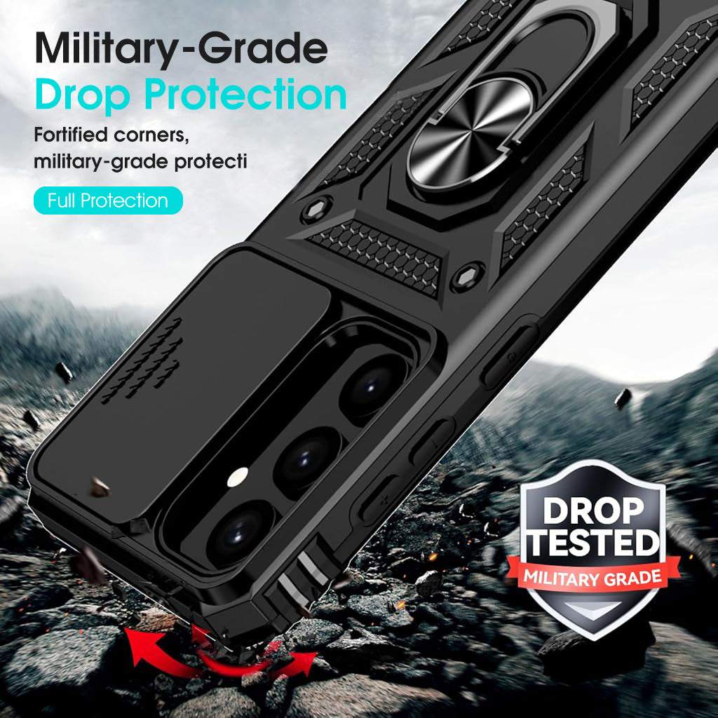 ZORBES Phone Case for Samsung Galaxy S24 with Magnetic Kickstand Phone Grip, Hard PC Phone Case with Sliding Camera Cover Anti-Scratch Phone Case for Samsung Galaxy S24 6.2''