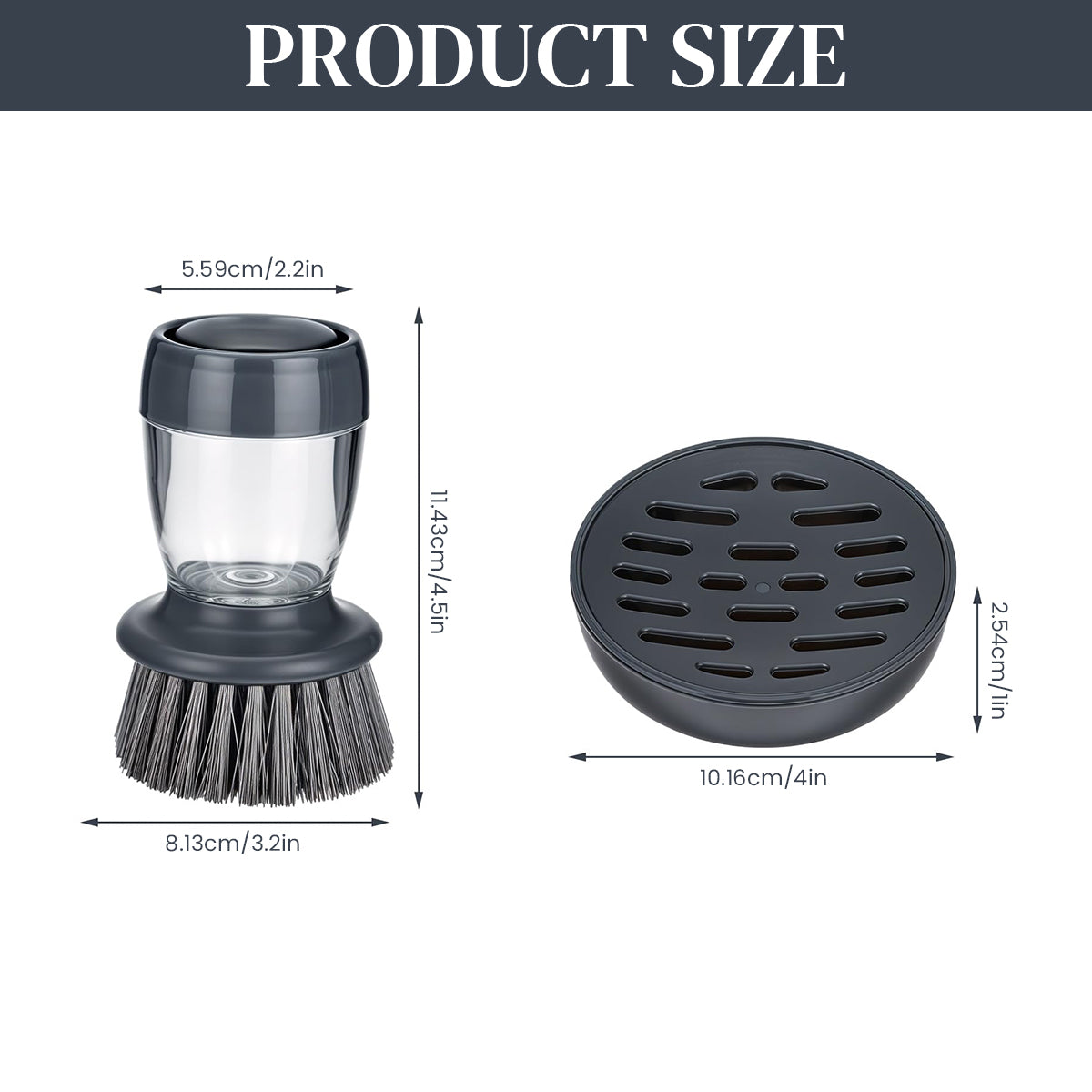 ZIBUYU Kitchen Pot Brush with Drip Stand, 2 in 1 Dish Scrub Bursh with Refillable Soap Dispenser Utility Hands-free Kitchen Dishwashing Cleaning Scrub Brush for Pot, Pan, Plates, Sink