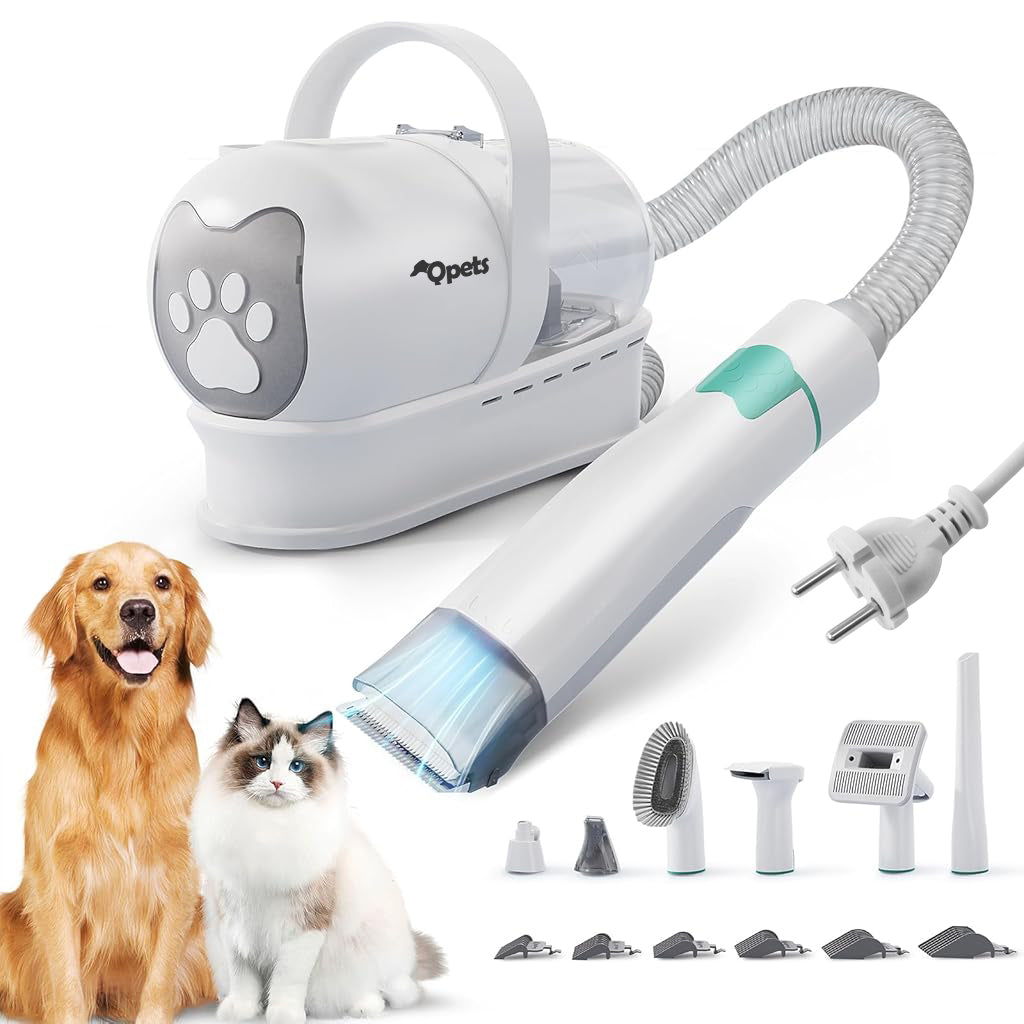 Qpets Dog Grooming Machine 7 in 1 Vacuum Dog Grooming Machine with 7 Interchangeable Heads, Dog Hair Trimmer, Shaver, Dog Nail Grinder, Hair Slicker Brush, Hair Duster Carry On Dog Grooming Machine