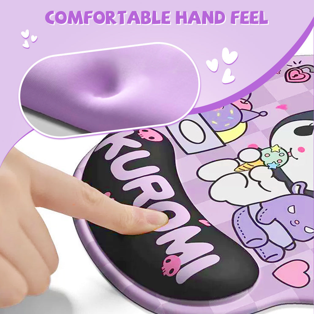 ZORBES Mouse Pad, Ergonomic Mouse Pad with Comfortable Gel Wrist Rest Support and Lycra Cloth, Cute Cartoon Kuromi Print Office Non-Slip PU Base for Easy Typing Pain Relief, Durable&Washable, 22x24cm