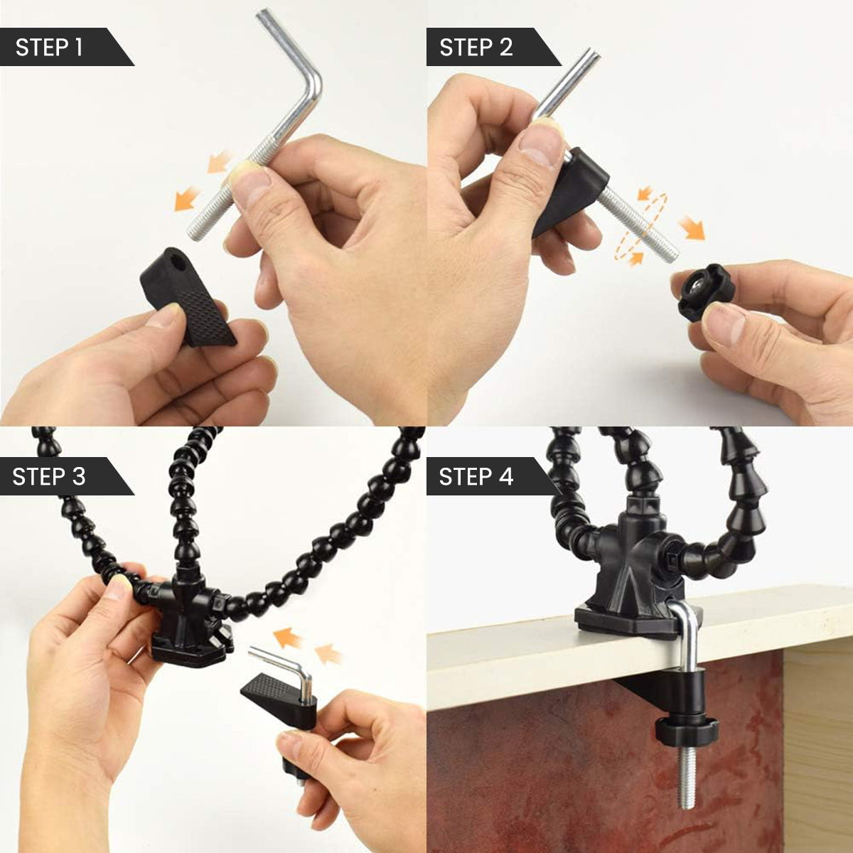 Serplex Wire Welding Aid with 3-Color LED Light Third-Hand Tool Desk Soldering Station Soldering Helping Hands with 2 Flexible Alligator Clip Arms Screw Fixed Soldering Station PCB Holder