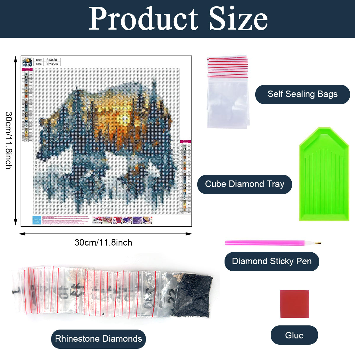 HANNEA Diamond Painting Kit 12x12 inch Grizzly Bear Silhouette Forest Diamond Art Painting DIY Diamond Painting Material Kit for Home Wall Decor Home Gift, with Tools and Accessories