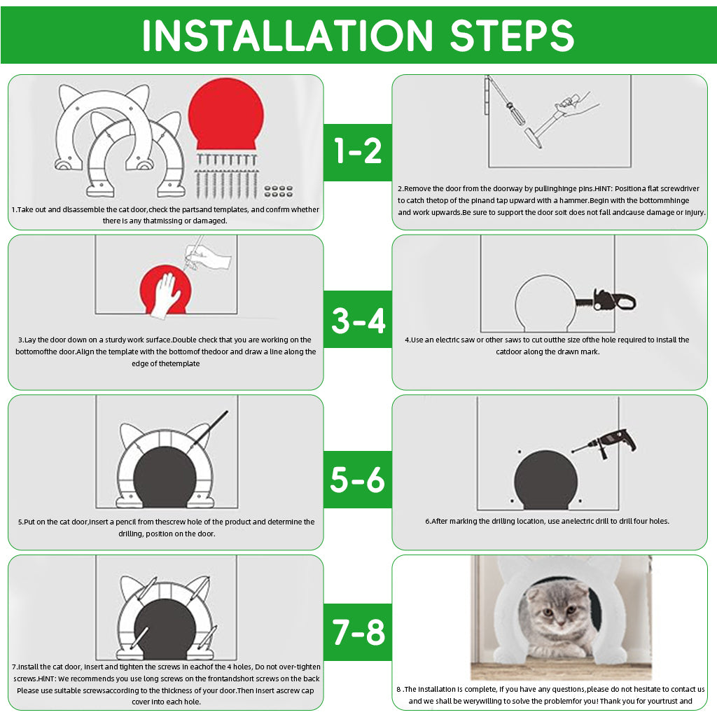 Qpets Cat Door for Interior Door Cute Cat Ear Shaped Cat Door No Flap Cat Door for Room Door Free in and Out, XL