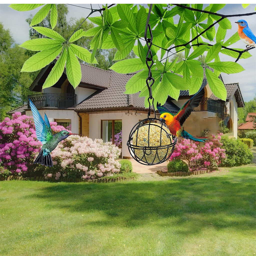 Qpets Metal Wire Ball-shaped Bird Feeder for Insects & Nuts Suet Balls Hanging Wire Ball-shaped Bird Feeder for Tree, Balcony, Garden