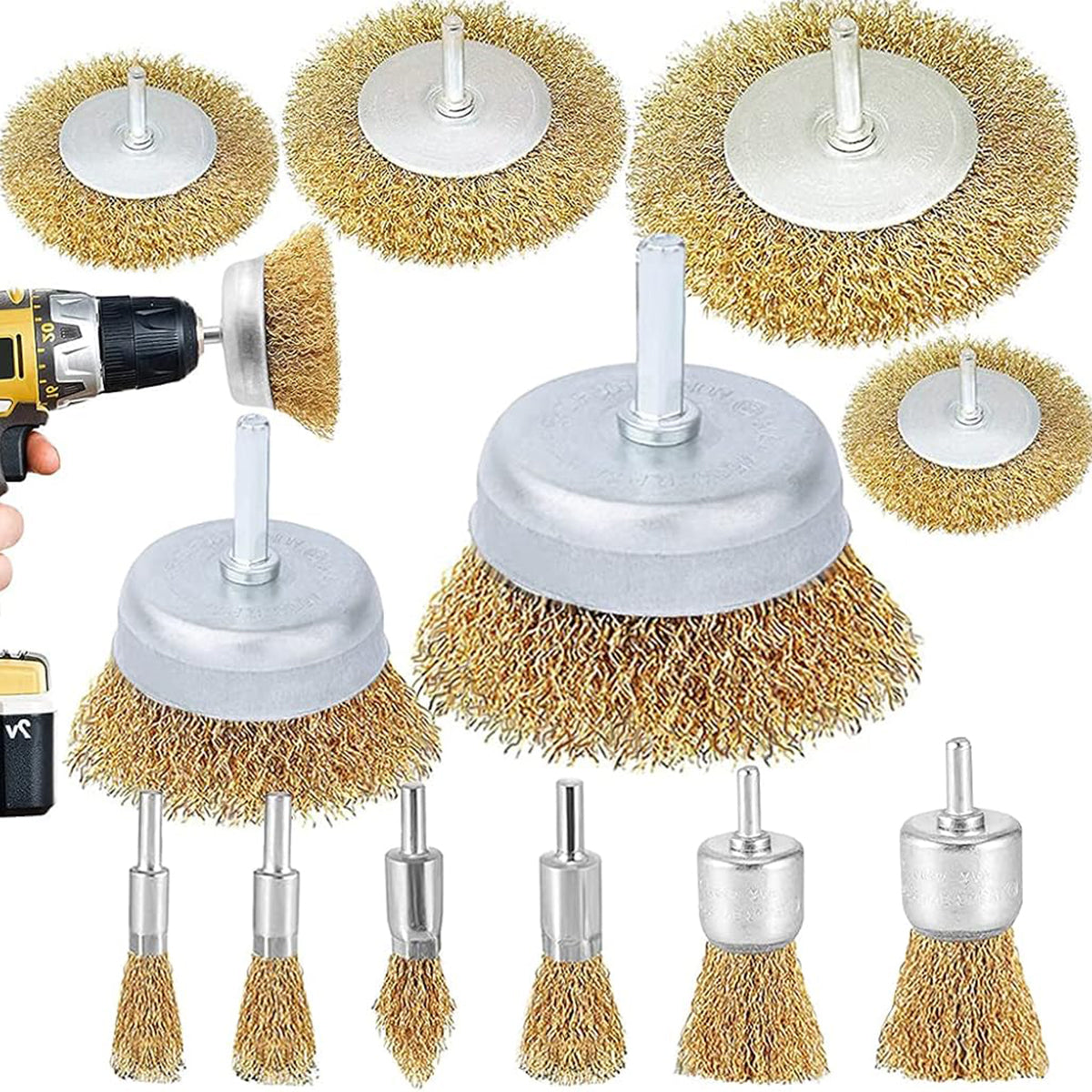 Serplex® 12Pcs Steel Wire Brush Drill Attachment for Rotary Tool Power Tool Abrasive Wire Wheel Cup Brush End Brush Universal 1/4