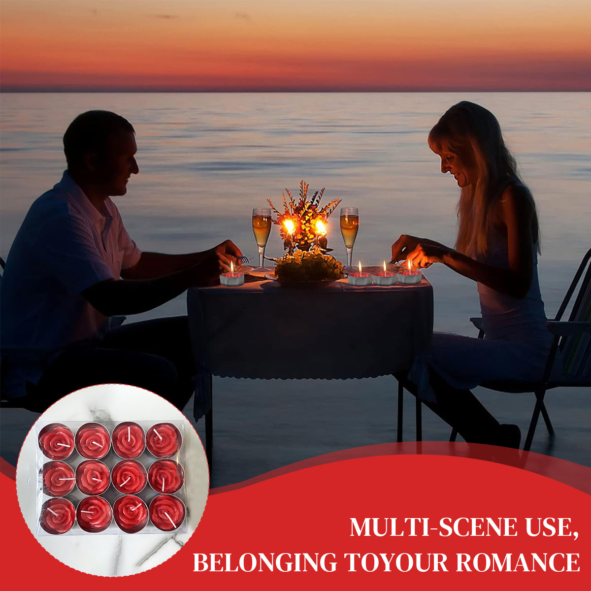 HASTHIP 12 Pack Rose Candles for Decoration Tealight Candles Smokeless Red Rose Candles Natural Unscented Candles Burns Upto 3 Hours Tealight Candles Gifts for Women, Girlfriend, Wife