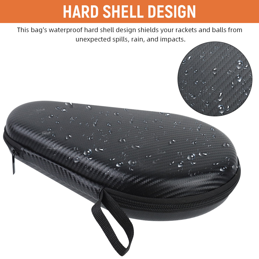 Proberos Ping Pong Racket Bag for 2 Rackets & 2 Balls Hard Shell Waterproof Racket Zipper Bag with Hand Strap Anti-scratch Ping Pong Racket Bag Ping Pong Balls Storage Bag, 28x18cm