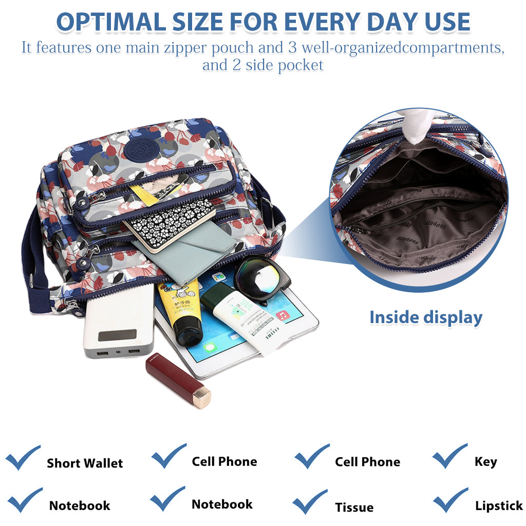 PALAY Women Crossbody Bag Waterproof Nylon Multi-Layer Crossbody Bag Casual Satchel Bag Shoulder Bag Messenger Bag Travel Crossbody Bag