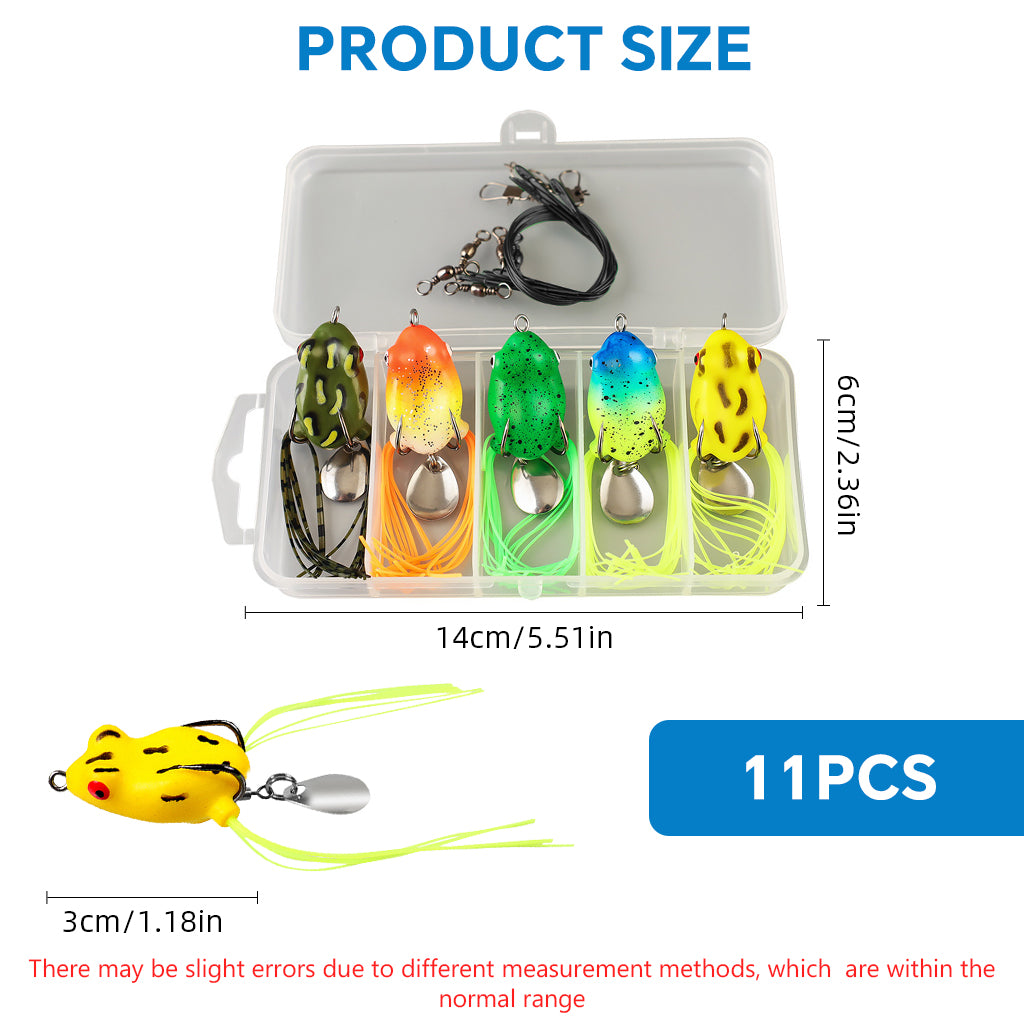 Proberos 5Pcs Fish Lures Realistic Frog Fishing Baits 3cm Tailed Froggy Baits with Shining Metal Sheet Anti-escape Sharp Barbs Soft Silicone Colorful Realistic Frog Lures