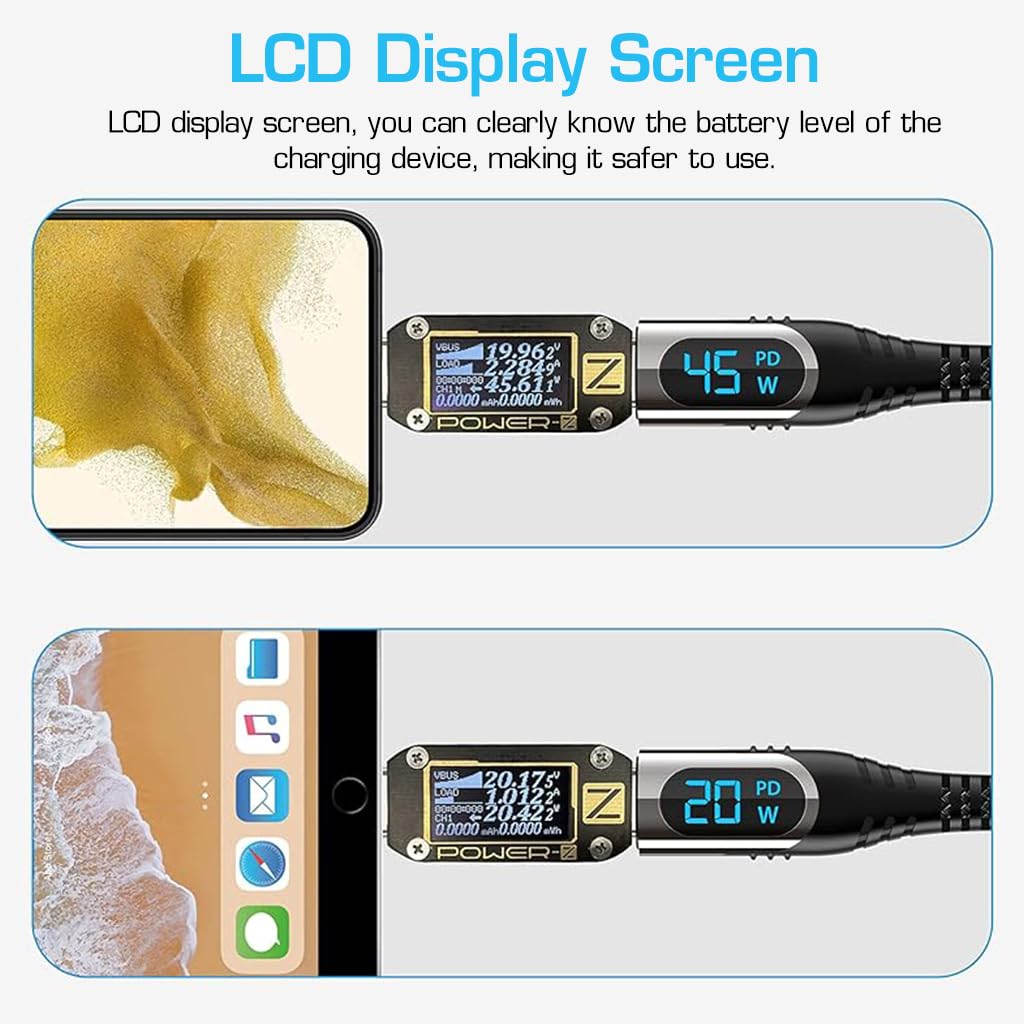 Verilux 3.3ft Type C to Type C Cable, Type C Cable with LCD Display Support PD 100W Fast Charging & Data Transfer TYPE-C to TYPE-C Cable Compatible with MacBook Pro/iPad Pro/iPad Air/GalaxyS20
