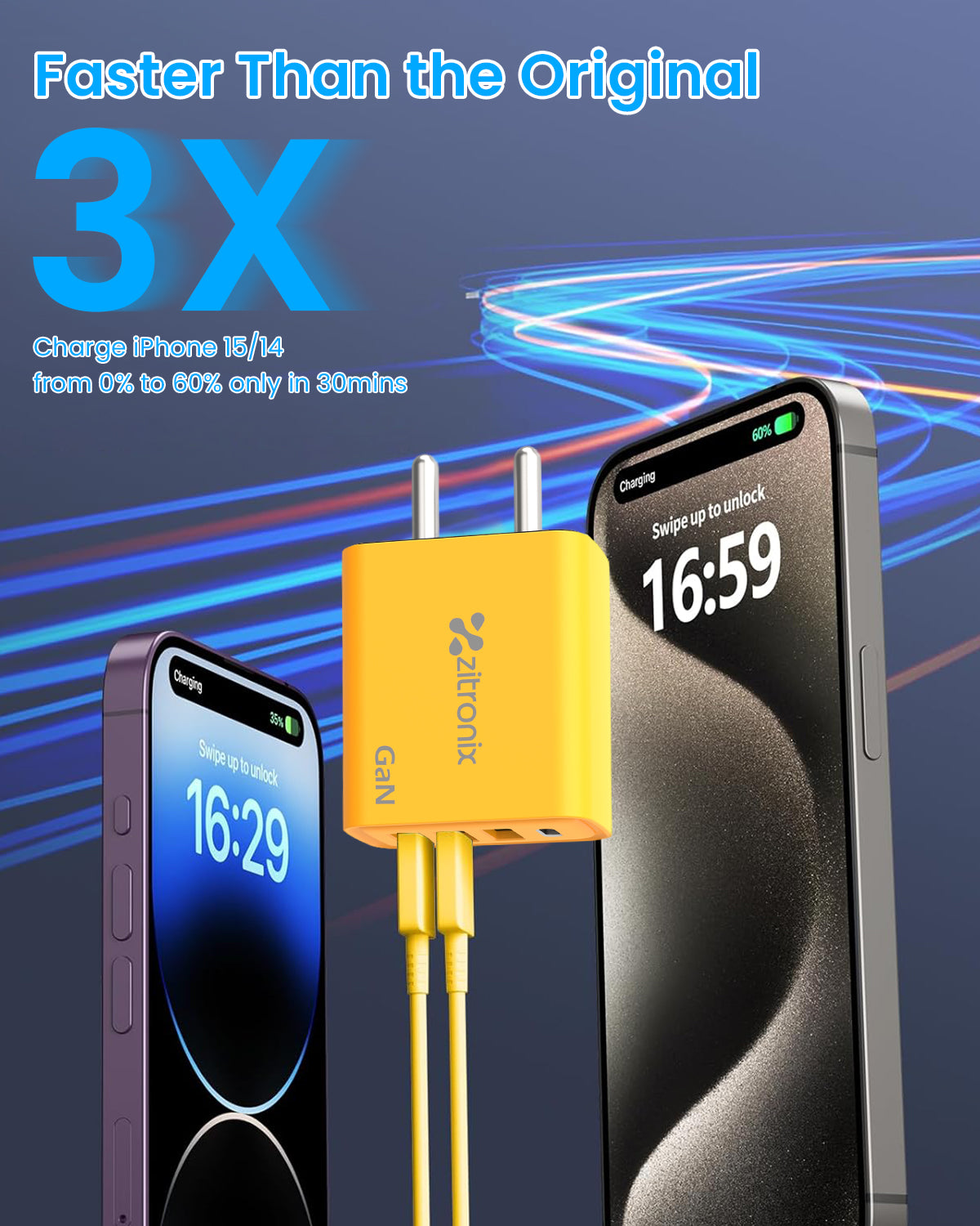 zitronix 65W GAN Charger 4 in 1 Type C & USB A Fast Charger Smart QC 3.0 Type C Charger USB A Charger Twin Type C & Twin USB A Interfaces Design Universal Fast Charger for Phone, Tablet, Laptop