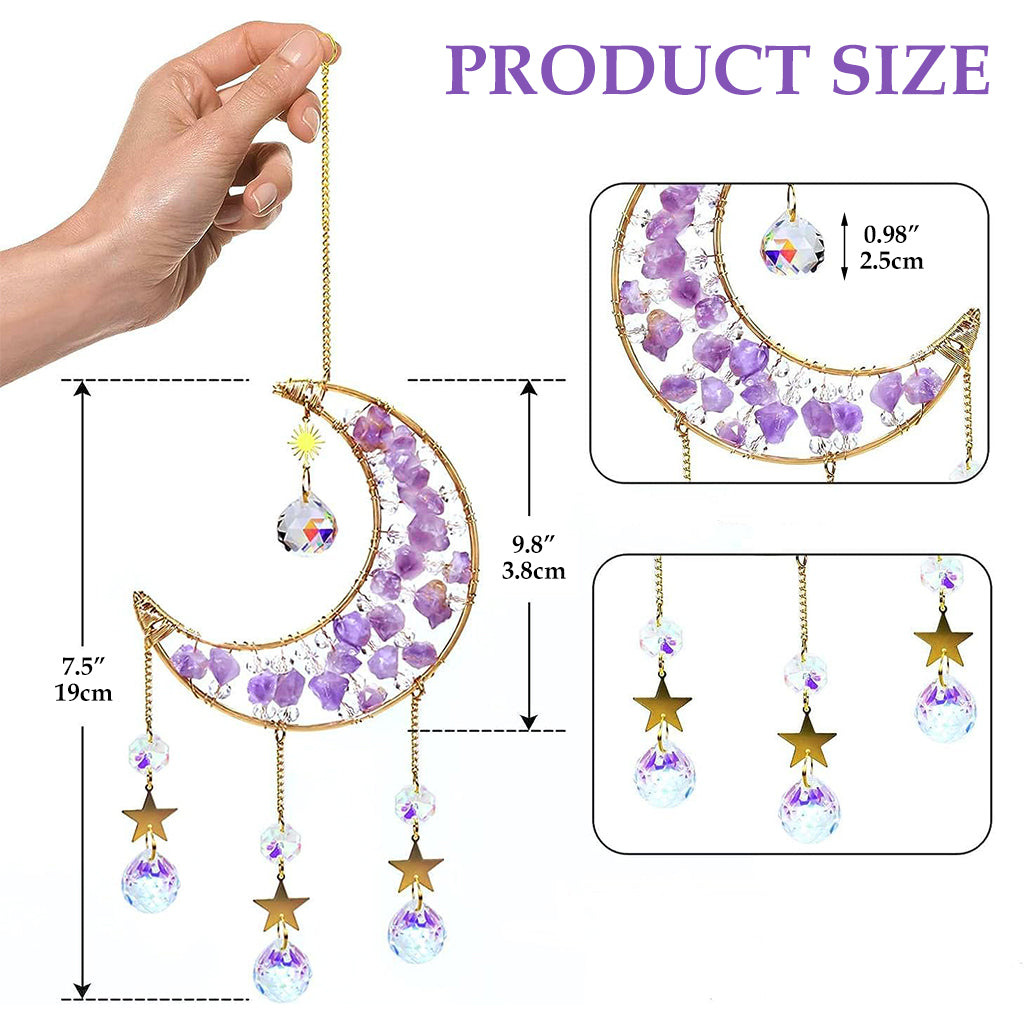 HASTHIP Sparkling Crystal Moon Charm for Home Decor 16.2 inches Decorative Purple Crystal Acrylic Crescent Hanging Charm Auspicious Home Gift Wall Hangings Car Charm
