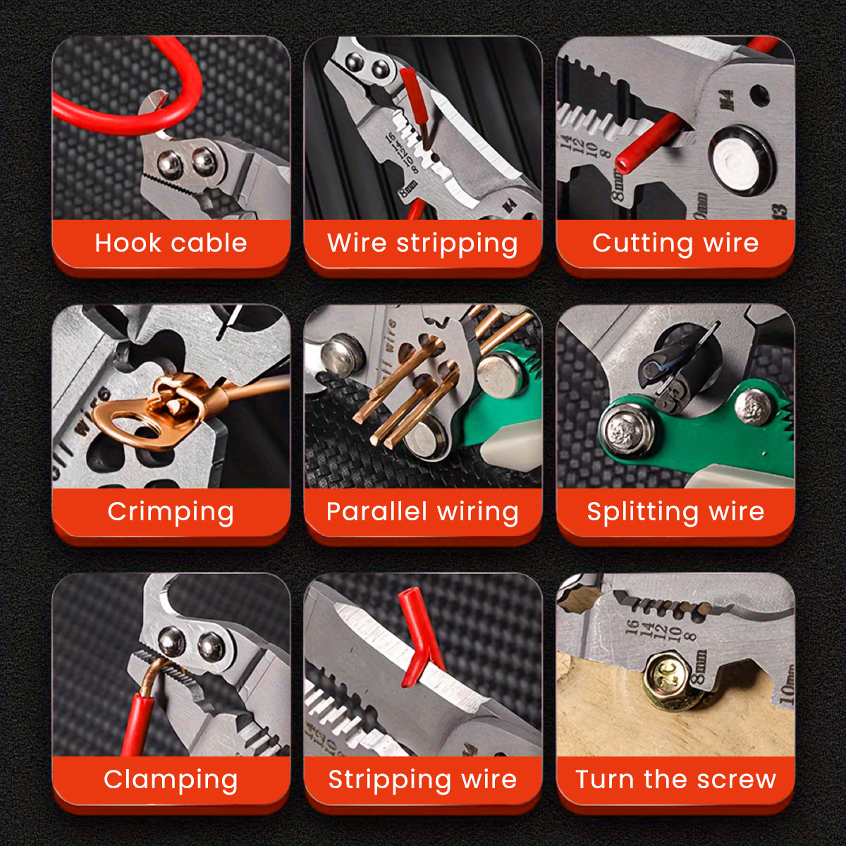 Serplex Folding Wire Cutter 18 in 1 Multifunctional Wire Cutter Stripper Tool Folding Handle Design Carbon Steel Wire Cutter Wire Stripper Crimper Portable Crimping Tool for Electrician
