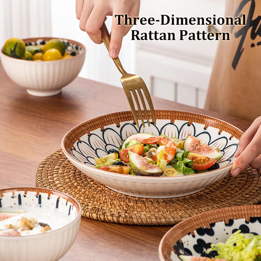 Supvox Ceramic Dinner Set Plates and Bowls Set for Kitchen, 6-Piece Dinnerware Sets Aesthetic Design Colored Glazes Porcelain Dinner Set Gifts Snacks Plates Dishes Plates, and Soup Bowls Set