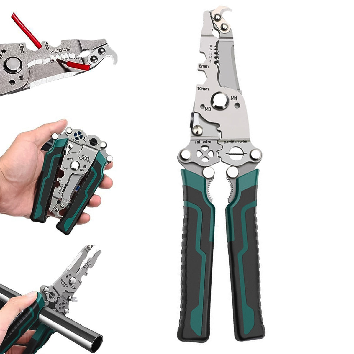 Serplex Folding Wire Cutter 18 in 1 Multifunctional Wire Cutter Stripper Tool Folding Handle Design Carbon Steel Wire Cutter Wire Stripper Crimper Portable Crimping Tool for Electrician