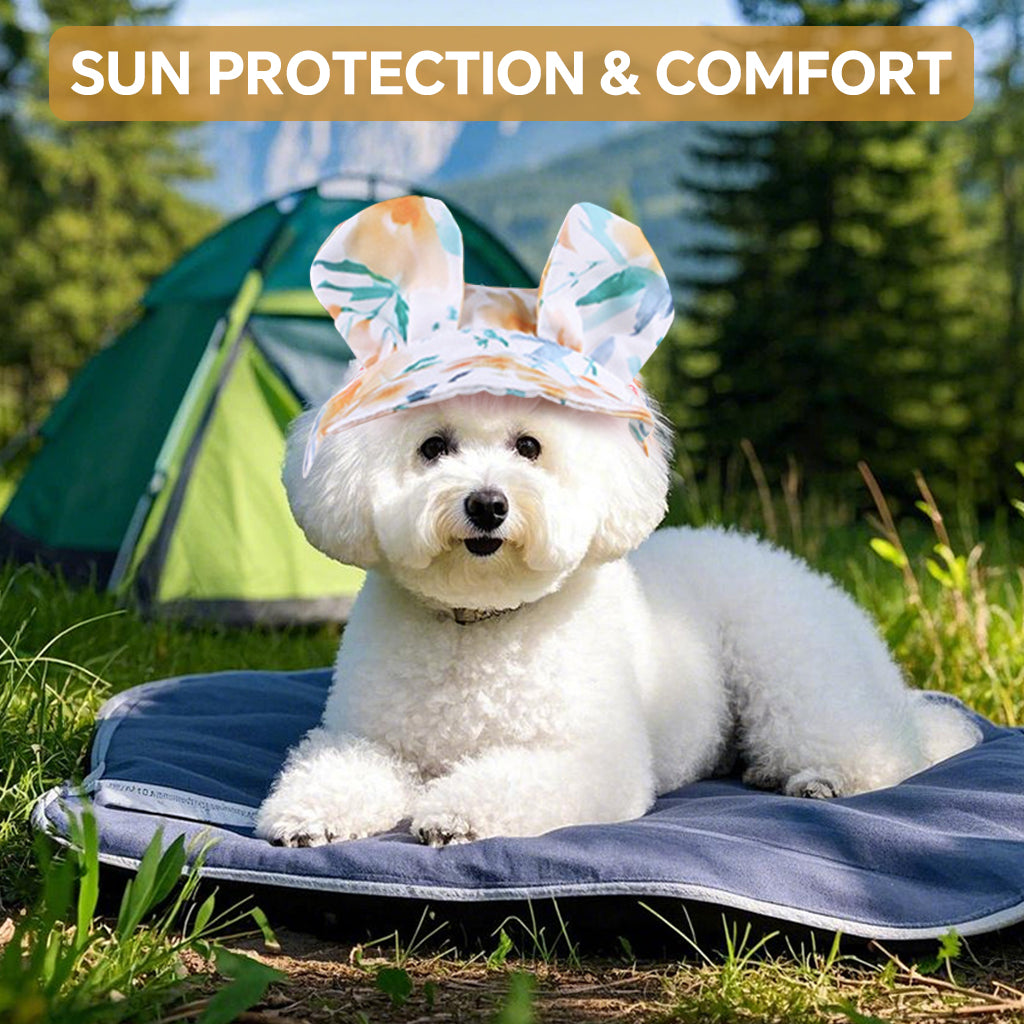 Qpets Small Dog Hat, Cute Puppy Sun Visor Hat with Bunny Ears Fashion Printed Sun Hat for Small Dogs with Chin Strap Dog Dressing Up Accessory Dog Hat for Party, Photography