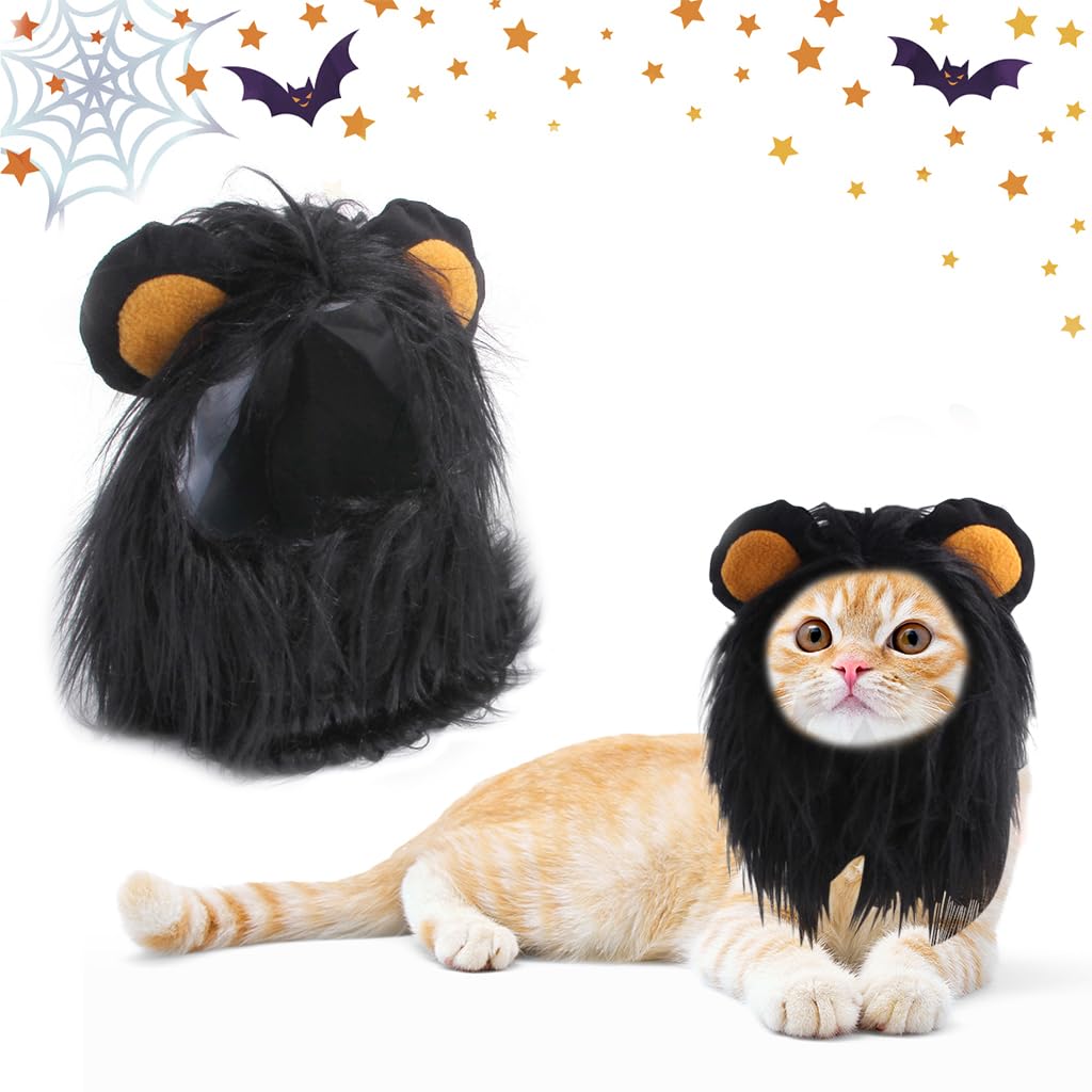 Qpets Lion Costume, Halloween Lion Mane Costume for Cat Wig for Cat Christmas Halloween Funny Headwear for Puppy, Kitten, Cat Festival Headwear