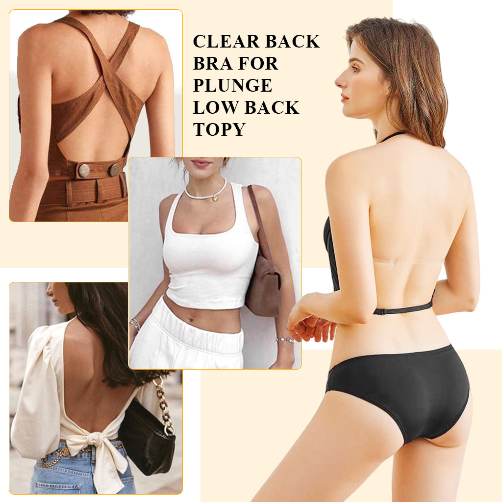 SANNIDHI Low Back Bras for Women, Plunge U Neckline Backless Bra Push Up Deep V Padded Low Cut Bras Open Back Multiway Halter Bras for Support,  38/85AB