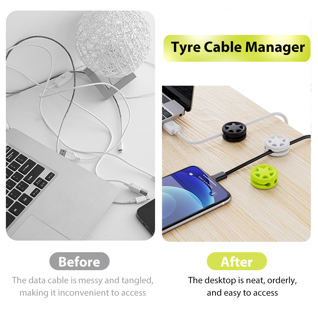 Serplex 6Pcs Silicone Cable Organizer Dual Solt Multi Cable Holder Self-Adhesive Backing Cable Organzier Protectors Fashion Car Wheel Design Desk Cable Clips for Home, Kitchen, Office, Car, Wall