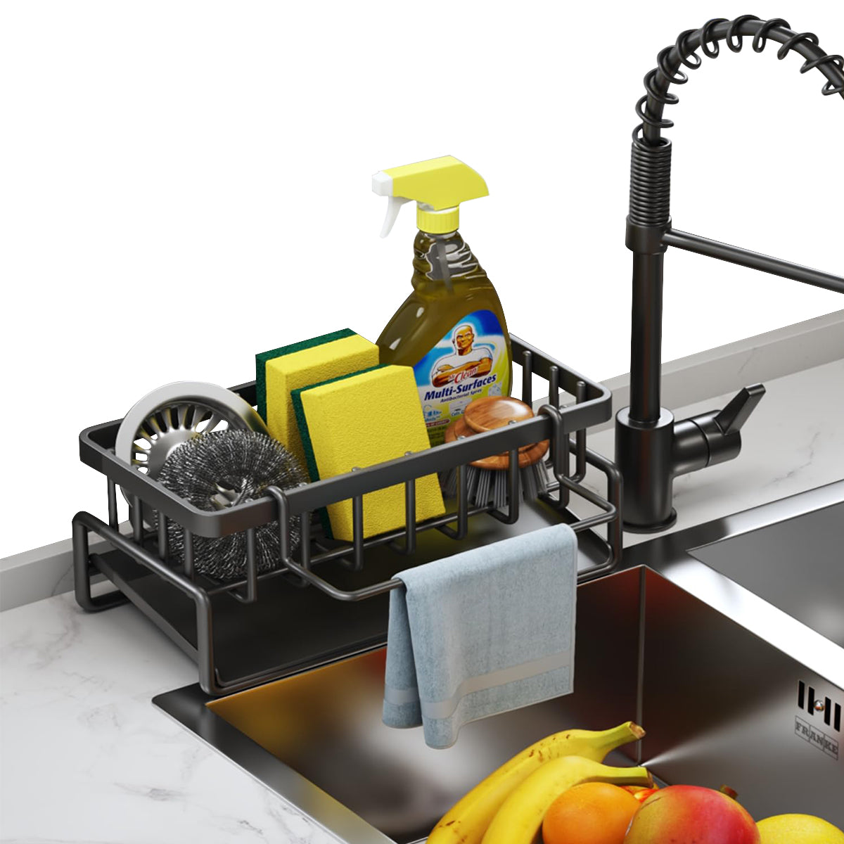 HASTHIP Sponge Holder for Kitchen Sink, Stainless Steel Sink Caddy with Self Drain Tray, Rustproof Kitchen Sink Organizer Brush Caddy Sponge Rack for Kitchen Accessories, 23x10x12cm
