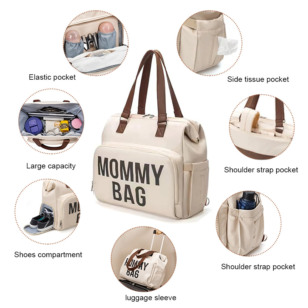 ZIBUYU Diaper Bag Mommy Tote Bag Oxford Cloth Mommy Bag Backpack Shoulder Bag Multi Layer Waterproof Portable Diaper Bag Backpack Travel Mommy Tote Bag, Beige.