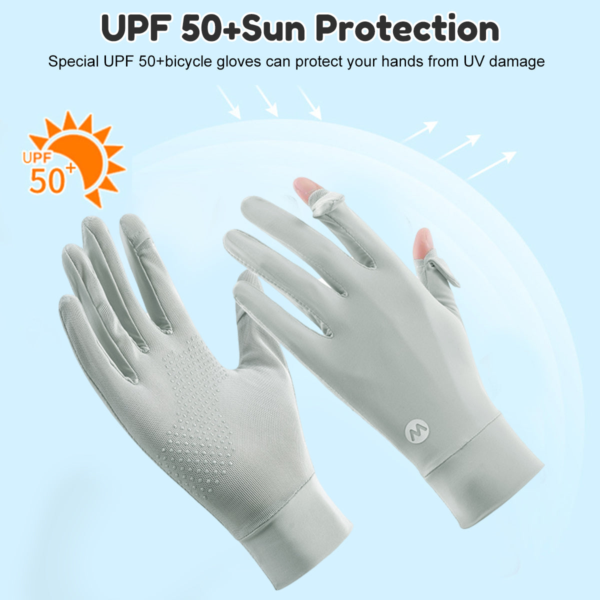 SANNIDHI Hand Gloves for Sun Protection Gloves for Women Bike, UPF 50+ UV Protection Ice Cool Gloves, Breathable Mesh Summer Gloves for Driving, Golfing (Grey)