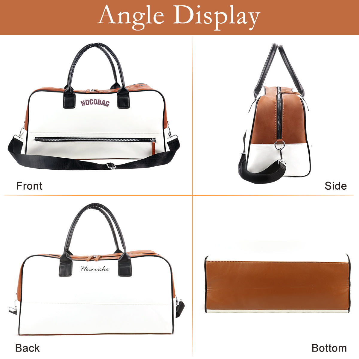 PALAY Fashion PU Duffle Bag Hand Carry Luggage Bag with Removable Shoulder Strap Dual Zipper Full Open Design Travel Waterproof Airplane Carry On Duffle Bag Gym Bag, 45x20x25cm