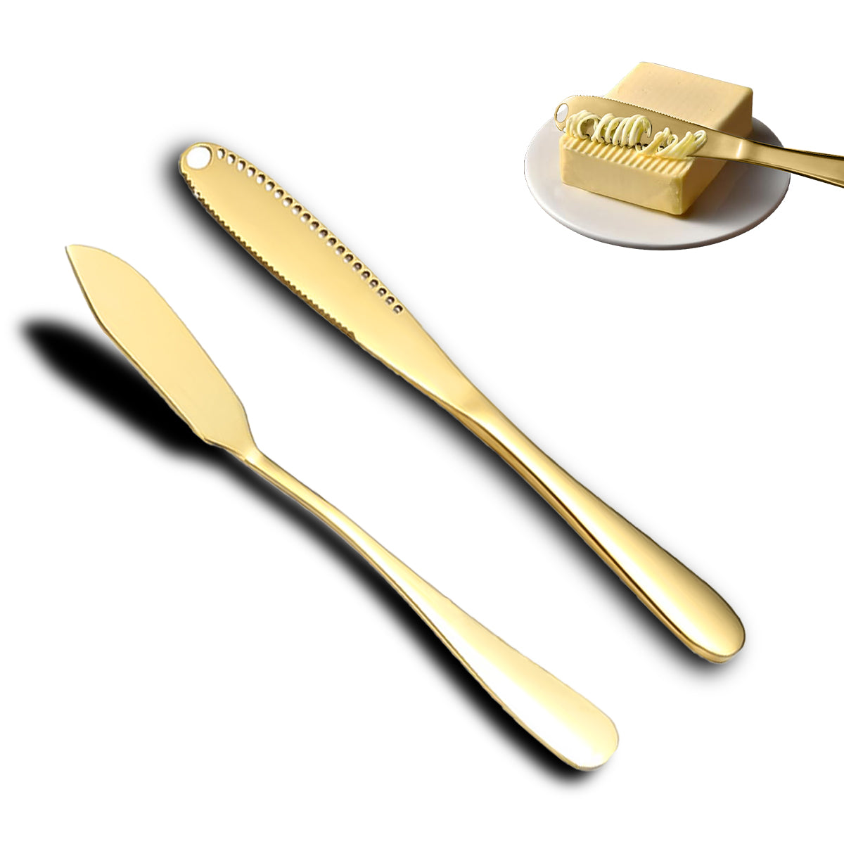HASTHIP Butter Spreaders Set of 2Pcs 304 Stainless Steel Utility Spreader Serrated Edge Spreaders Butter Slicer Peanut Jam Spreaders