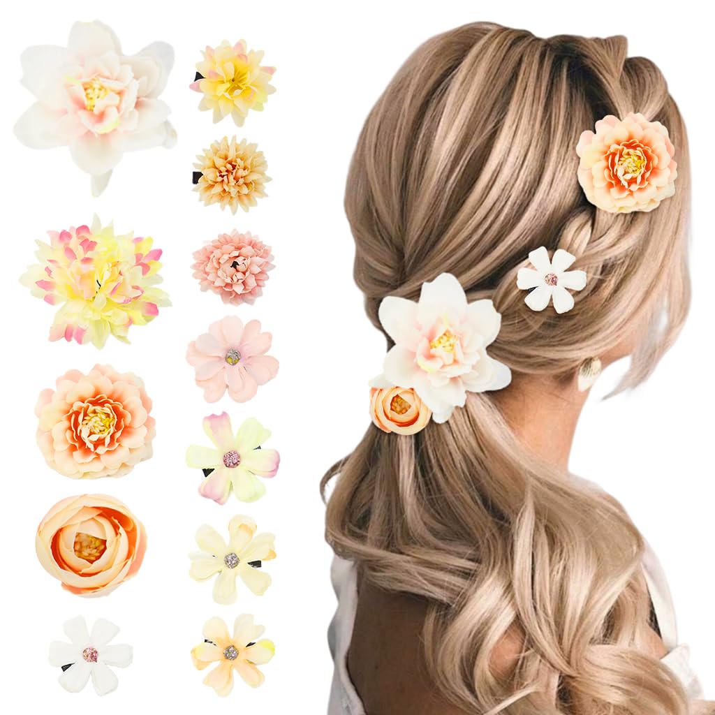 PALAY 12 Pieces Flower Hair Clip Rose Hair Clips Hair Barrettes for Women Flower Hair Accessories Boho Bride Claw Clip Hairpin Brooch Pin Headpiece for Girls