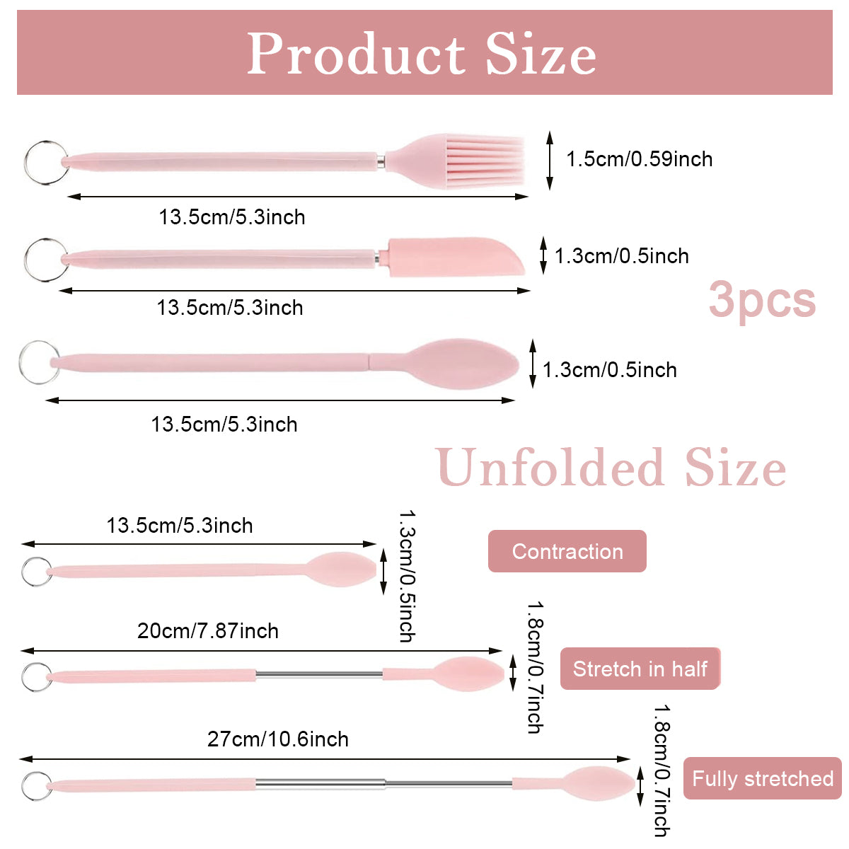 HASTHIP 3Pcs Kitchen Mini Silicone Scooping Tools Telescopic Tiny Spoon Spatula for Jam Jars, Lotion Bottles, Utility Food-Grade Silicone Spatula Scoop and Brush