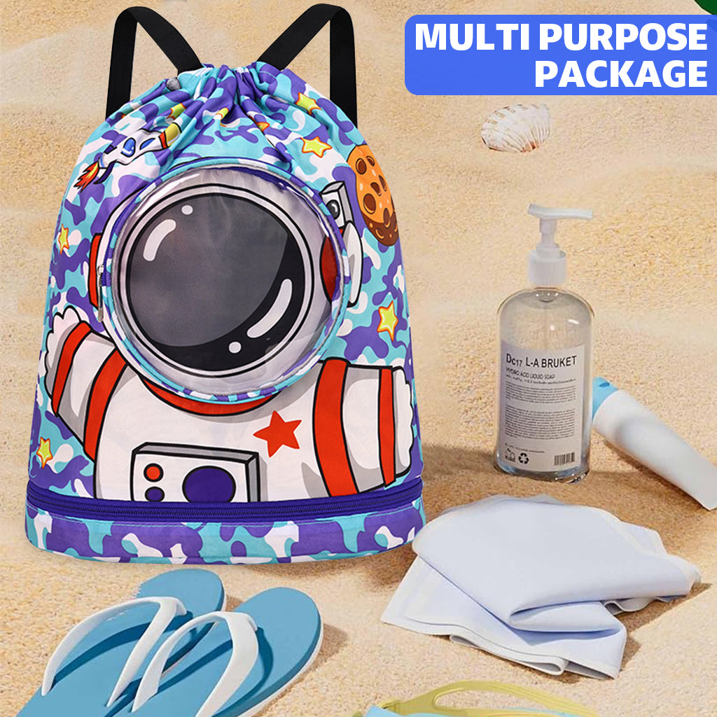 Proberos Drawstring Backpack Kids Waterproof Swimming Bags with Shoe Compartment Cartoon Print Polyester Drawstring Backpack Kids Travel Backpack Swimming Bag Activitiy Bag
