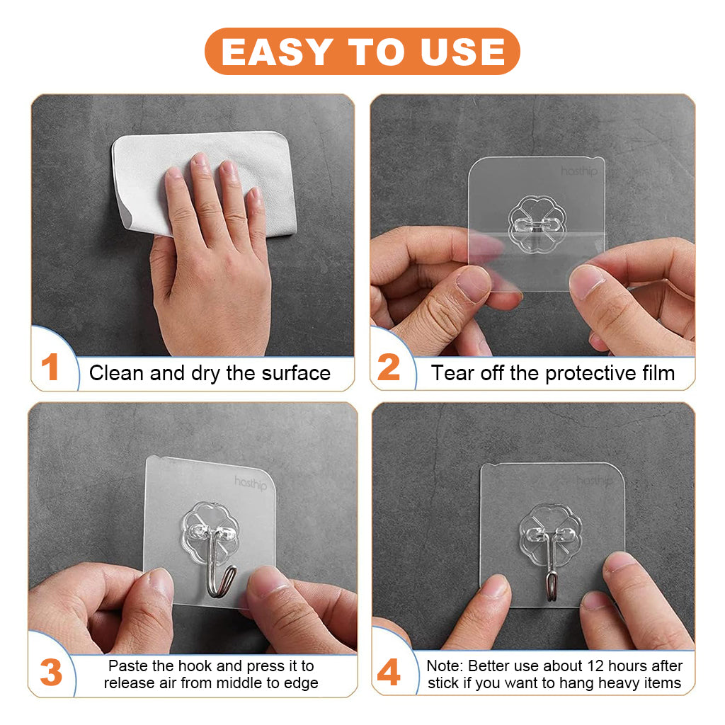 HASTHIP 10Pcs Wall Hooks Strong Acrylic Backing Glue Wall Hooks Self-Adhesive Wall Hooks for Bathroom, Kitchen Waterproof Ultra Adhesive Wall Hooks