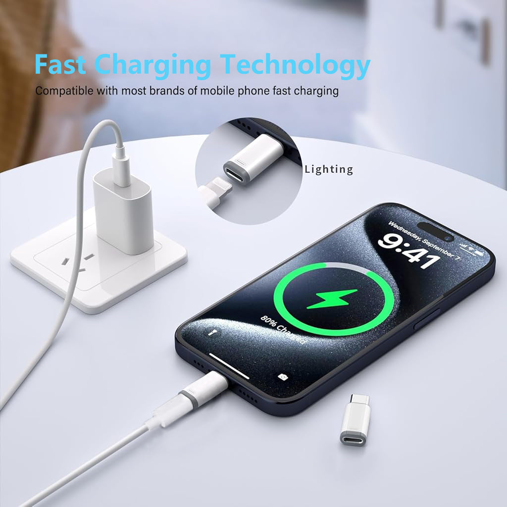 Verilux® 2Pcs Light-ning to USB C Adapter for iPhone 15/16 Alloy Metal Light-ning to USB C Adapter Light-ning Female to USB C Male Adapter Support Fast Charging & Data Transfer, Plug and Go