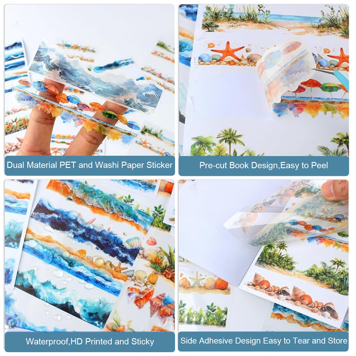 HASTHIP 20 Sheet Stickers Set, Beach and Sea Natural Landscape Themed Sticker Book for Journal, Vintage Stickers for Scrapbooking, DIY Crafts, Album