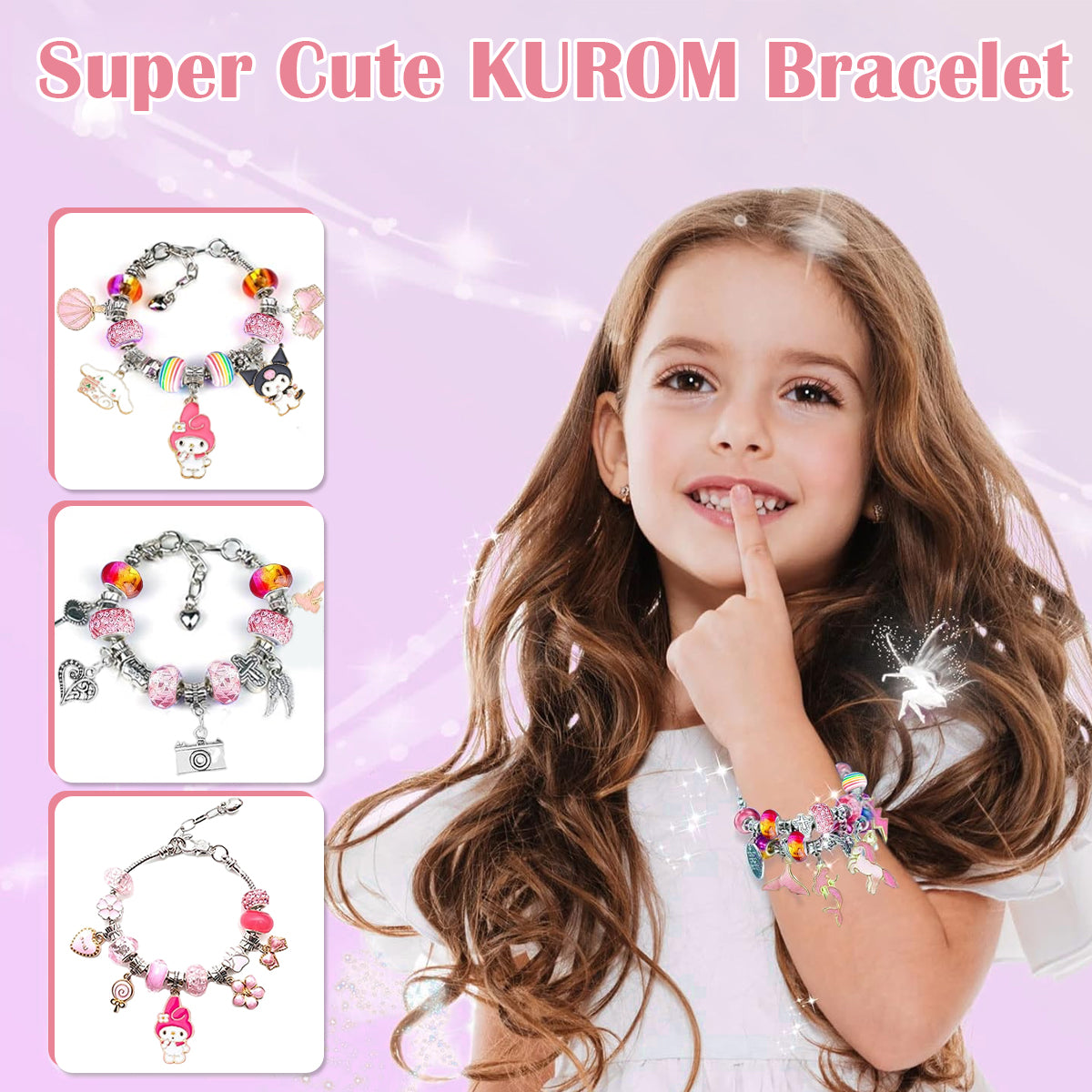 SANNIDHI Kuromi Charm Bracelet Making Set, Sanrio-Themed Jewellery Bracelet Making Kit, Kuromi Bracelets Necklaces DIY Craft Gift Box Set, Children Day Christmas Gift for Girls Teens Ages 5-12