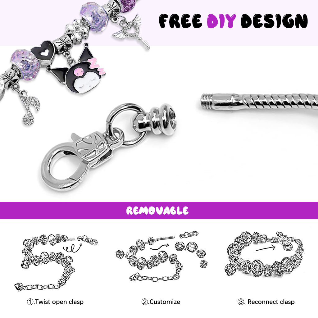 SANNIDHI Kuromi Bangle Bracelet for Girls Kawaii Girls Alloy Bracelet Music Note Charm Adjustable DIY Beaded Bracelet Fashion Y2K Charm Bracelet Birthday Gift for Sister Christmas Gift