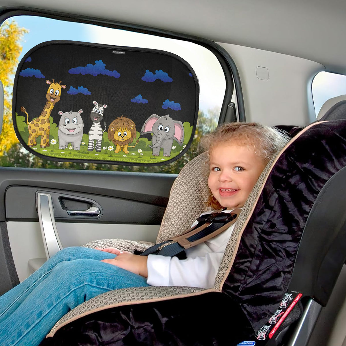 STHIRA 2Pcs Car Window Sun Shade Pop-up Mesh Screen Side Window Shade Stylish Cartoon Blackout Shade UV Protection Sun Shade for Kids Universal Packable Car Window Sun Shade, 17.32x13.78 inches