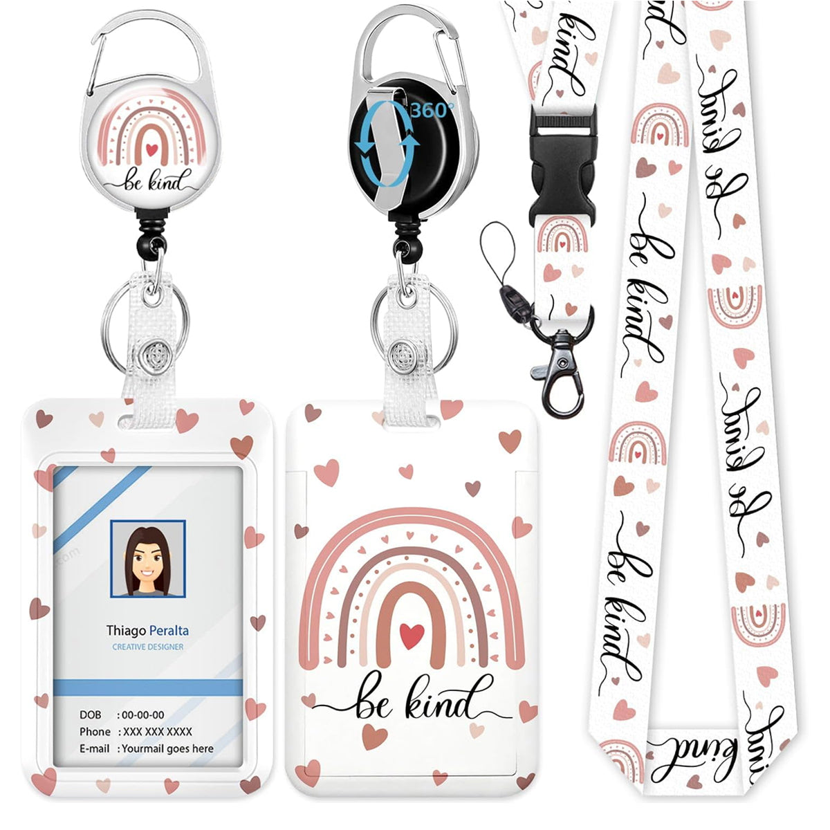 OFIFO Lanyard for ID Card, Fashionable Rainbow Print ID Badge Holder Keyring with 23-inch Strong Retractable Reel, Detachable Neck Lanyard & Quick Carabiner for Keys, Badges, Door Cards