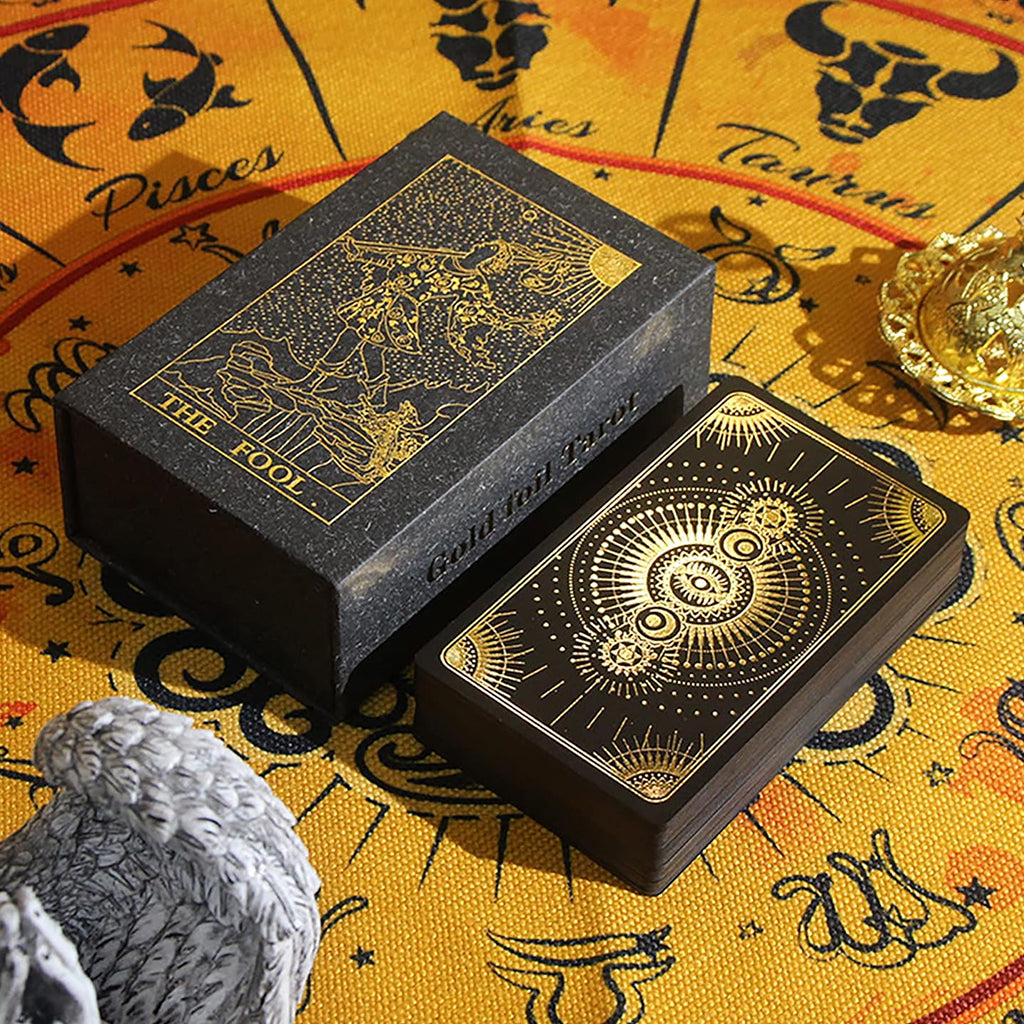 PATPAT 78 Sheet Tarot Cards with 2 Collectible Cards Luxury Golden Embossing Creative Tarot Decks with Guide Book Starters Tarrot Cards PET Waterproof Anti-Wrinkle Tarot Decks Tarot Cards Gift Set