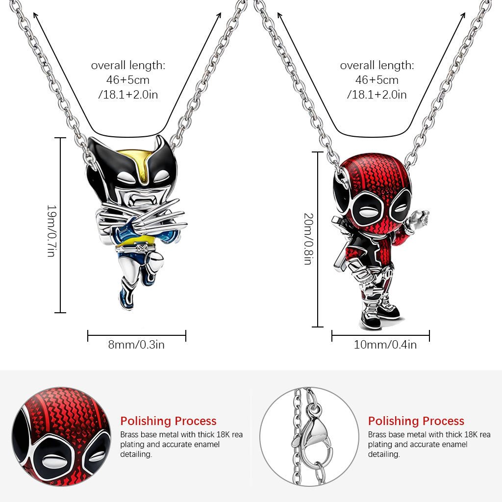SANNIDHI 2Pcs Cartoonish Charm Necklaces Link Chain Necklaces Popular Deadpool and Wolverine Friendship Necklaces 45cm Adjustable Dainty Necklace Gift for Besties Friends Birthday Gift