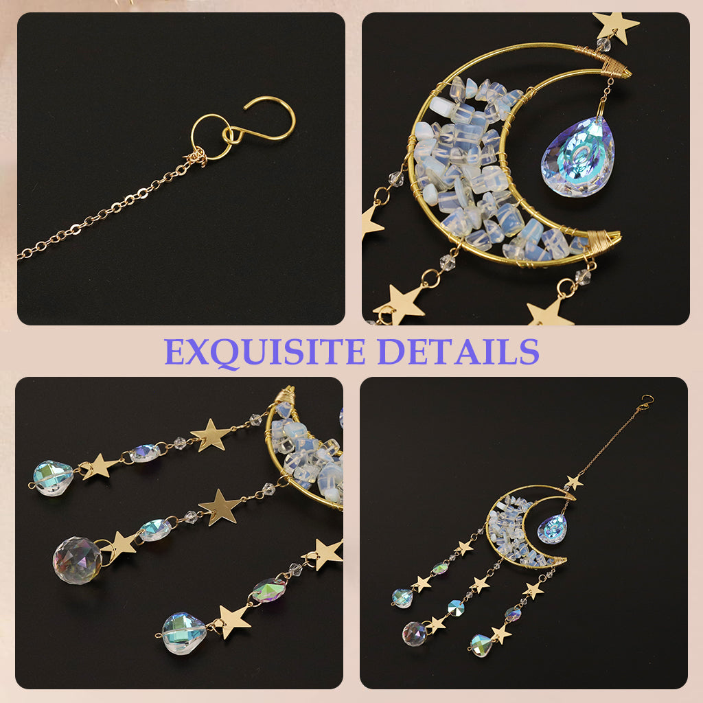 HASTHIP Sparkling Opal Moon Charm for Home Decor 16.5 inches Decorative White Opal Acrylic Crescent Hanging Charm Auspicious Home Gift Wall Hangings Car Charm