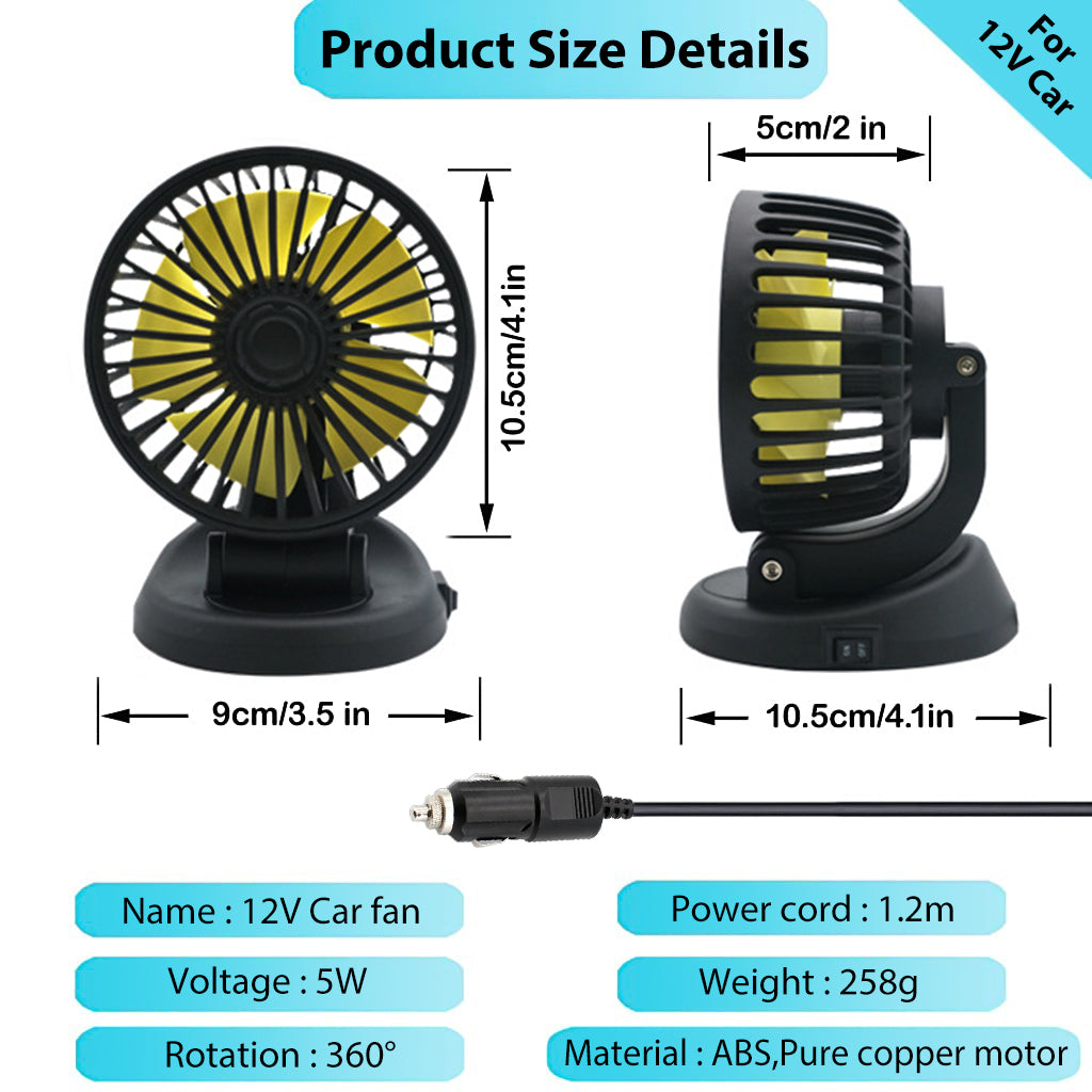 STHIRA Car Fan Cigarette Lighter Powered Fan for 12V Vehicle360° Rotatable Car Use Fan Portable Car Fan for 12V Cars, SUV Trucks, Boats, Sightseeing Car